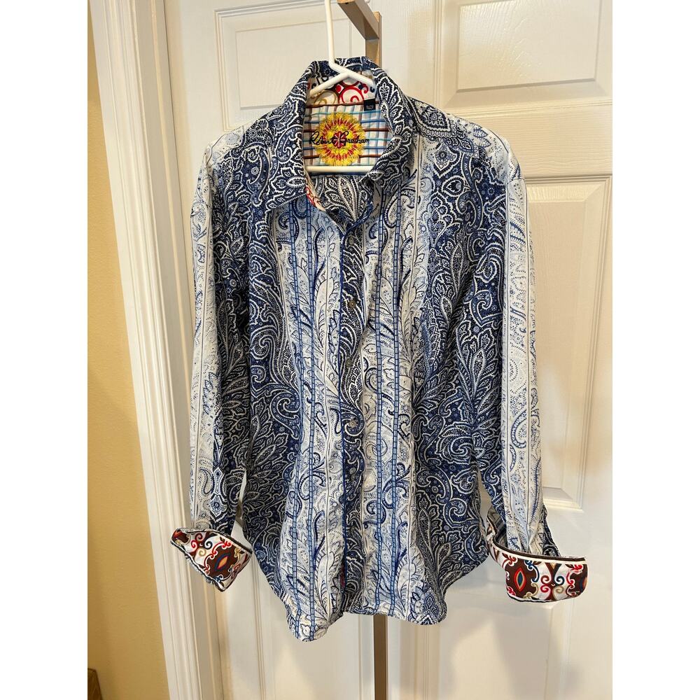 Robert Graham Blue Paisley Button Down Shirt with Contrast, Size XL - Picture 2 of 11